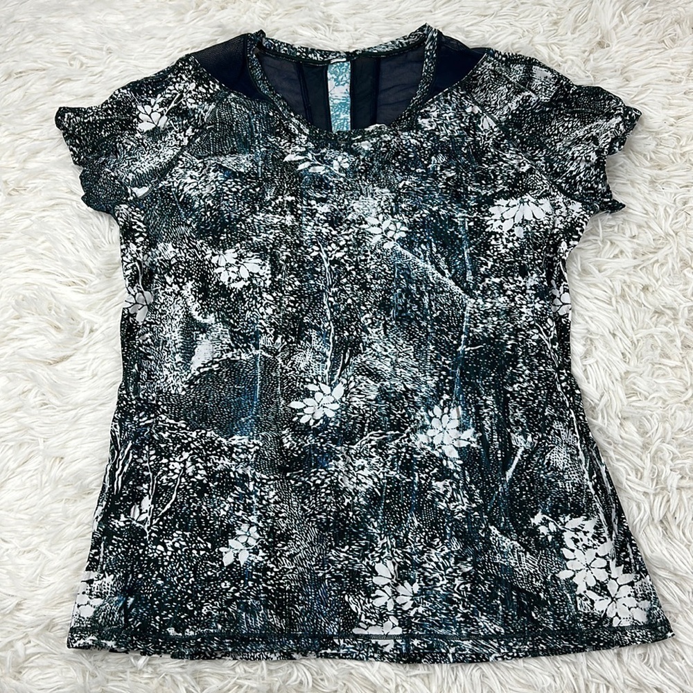 Lululemon Seek The Heat Short Sleeve Wildwood White Multi / Nocturnal Teal